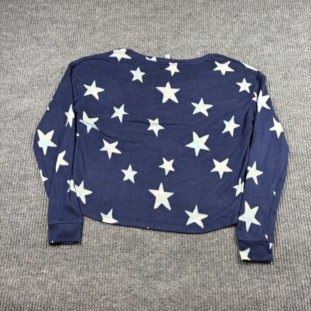 SO Intimates Pajama Top Womens Small Blue White Star Print Long Sleeve V-Neck